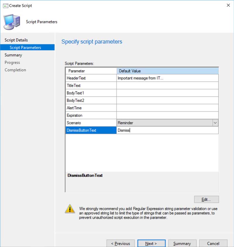 CM Script parameters