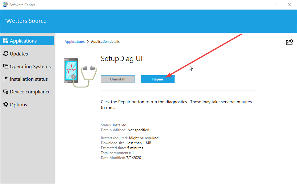 Software Center SetupDiag UI With Repair