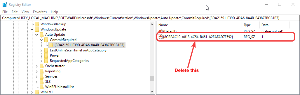 regedit key value to delete